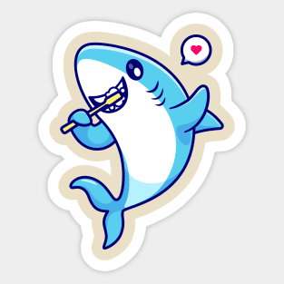 Cute Shark Brush Teeth Cartoon Sticker